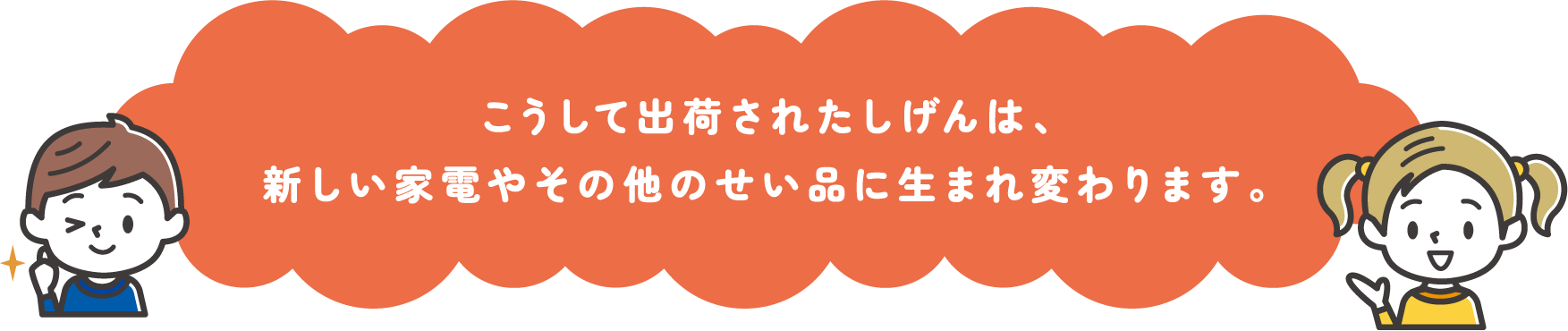 こうして出荷されたしげんは、新しい家電やその他のせい品に生まれ変わります。